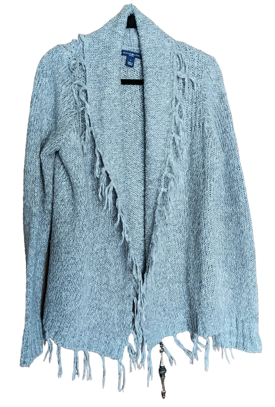 Bandolino Womens Gray Open Front Knit Cardigan Sweater Knotted Yarn Fringe Sz M